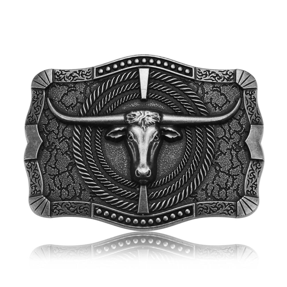 5454 Cowboy Belt Buckle , Vintage Western Cowboy Rodeo Longhorn Bull Belt